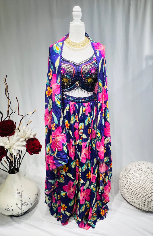 Fabulous Printed Lehenga set with cape and dupatta