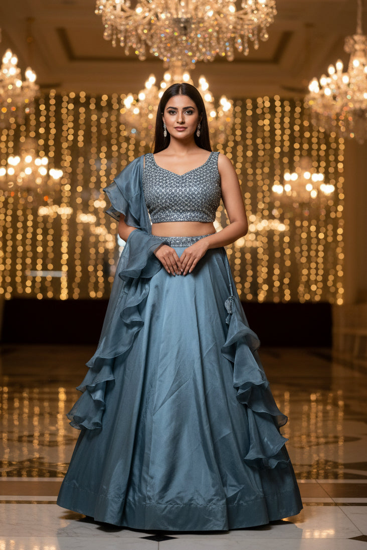 Organza embellished lehenga set