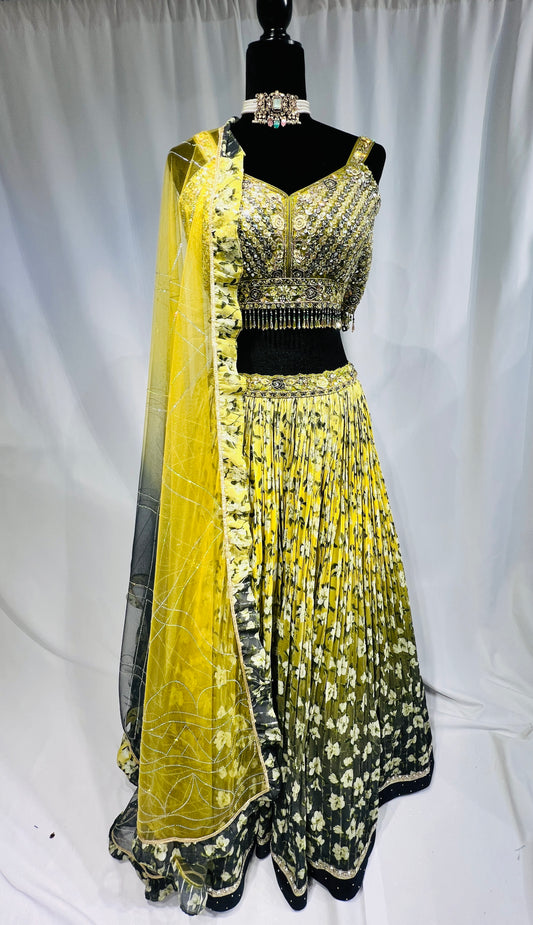 Bollywood Dreams Shaded Green Print Lehenga Set