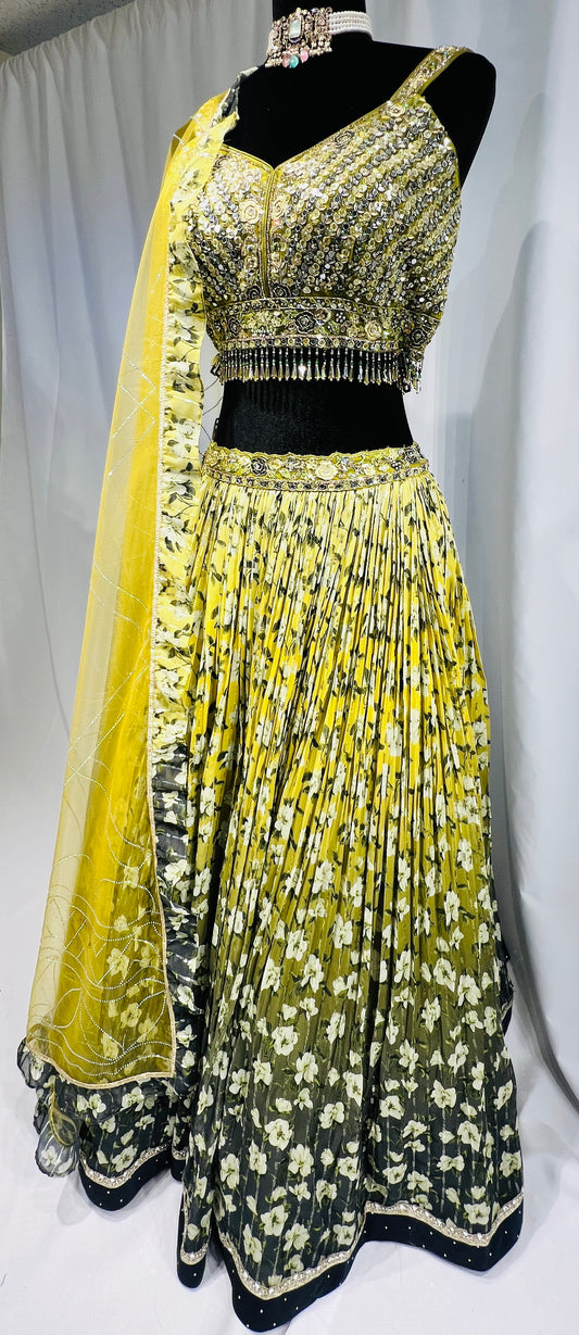 Bollywood Dreams Shaded Green Print Lehenga Set