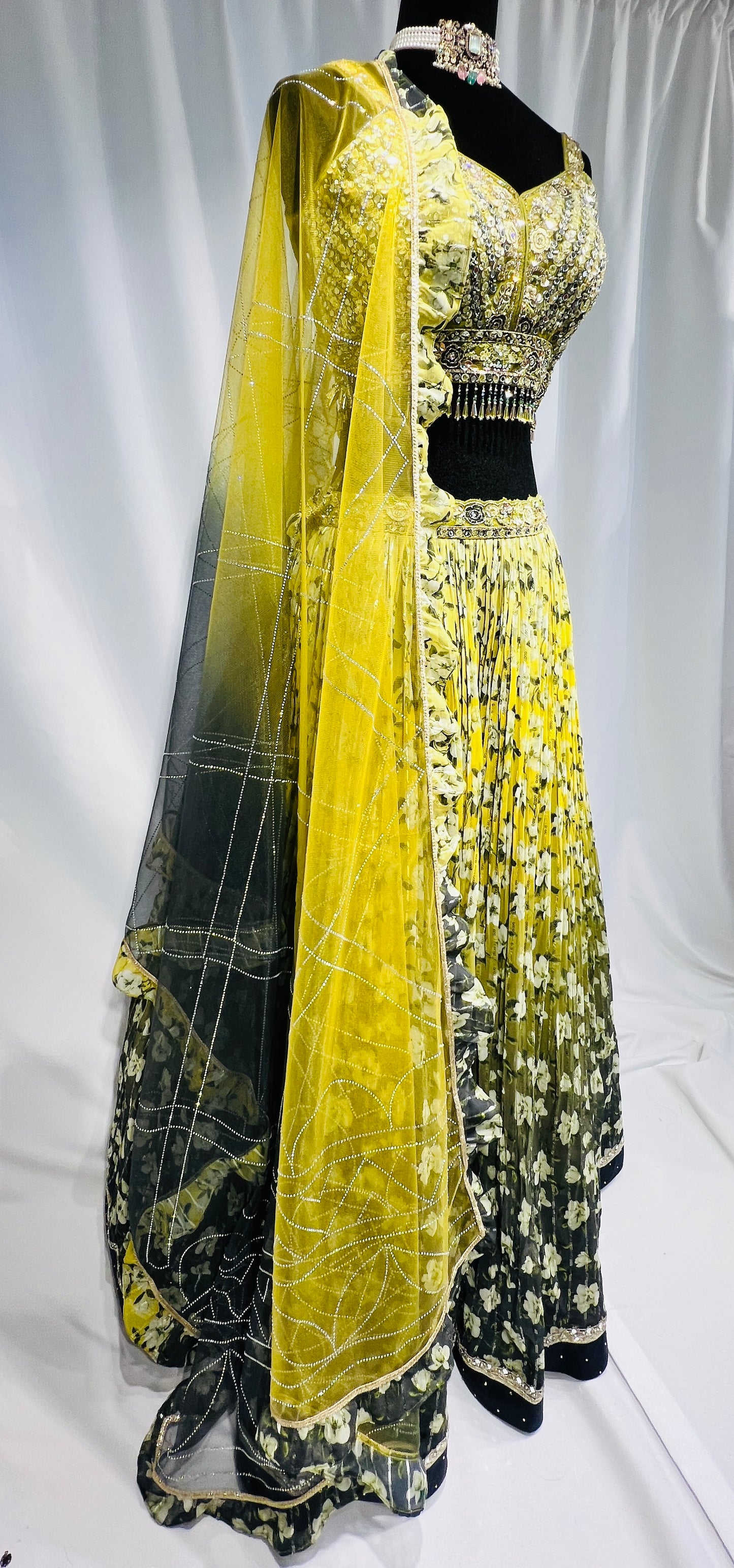 Bollywood Dreams Shaded Green Print Lehenga Set