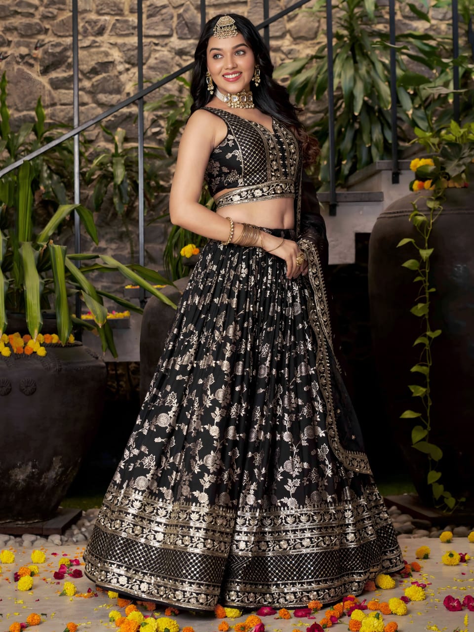 Elegant Golden Zari Lehenga set