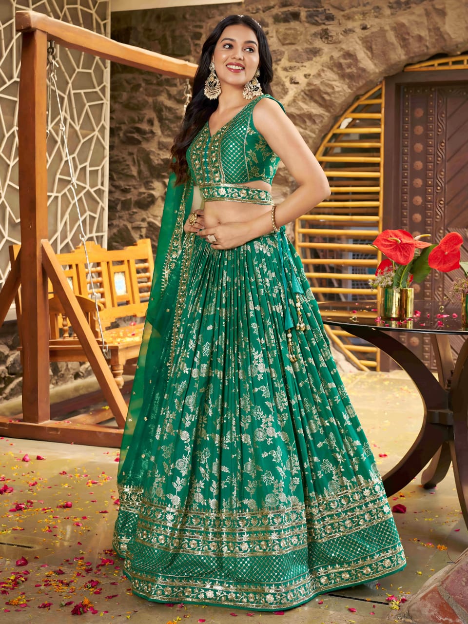 Elegant Golden Zari Lehenga set