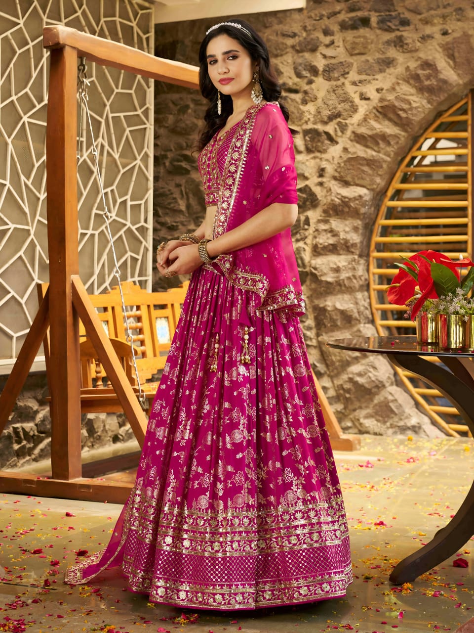 Elegant Golden Zari Lehenga set