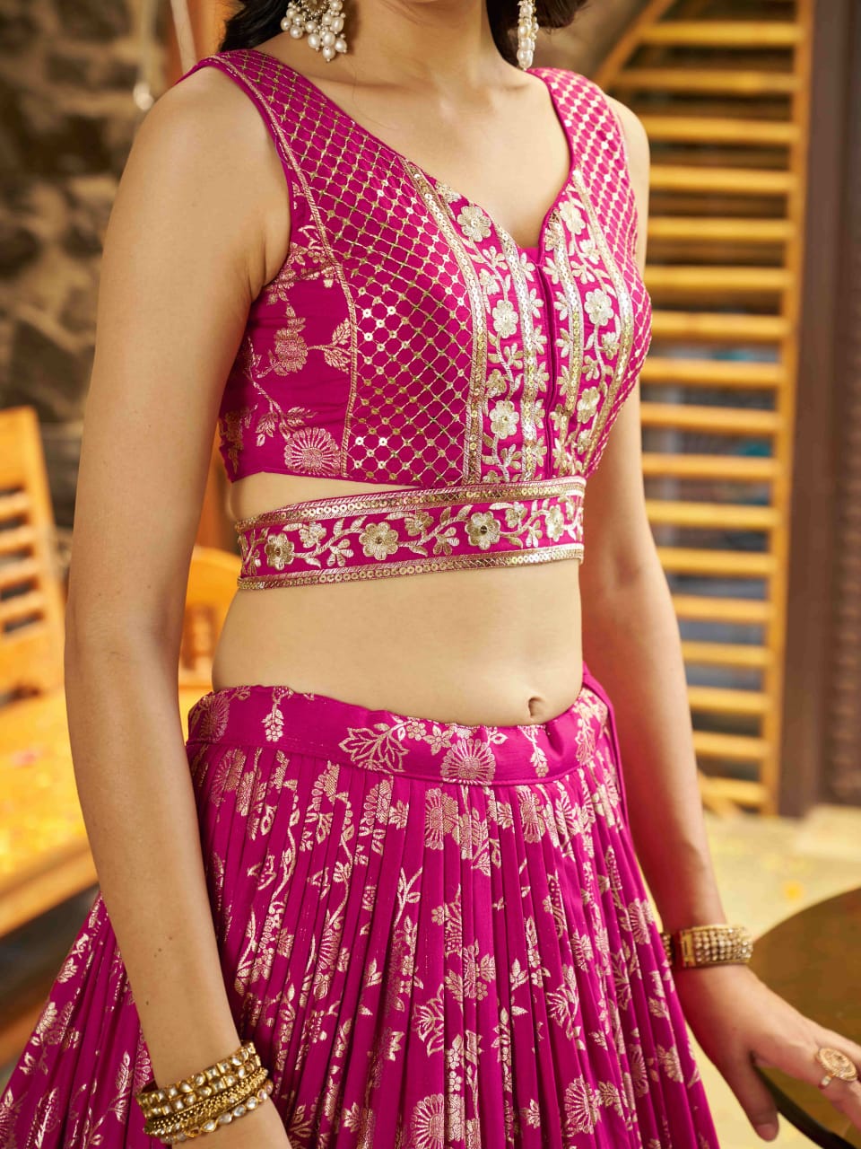 Elegant Golden Zari Lehenga set