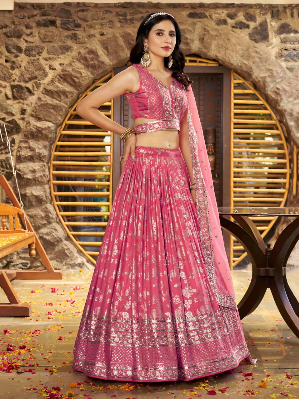 Elegant Golden Zari Lehenga set