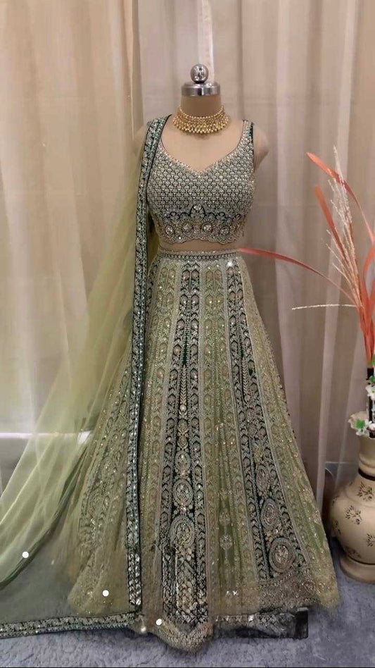 Parrot green Mirror Hand Work Lehenga Choli set