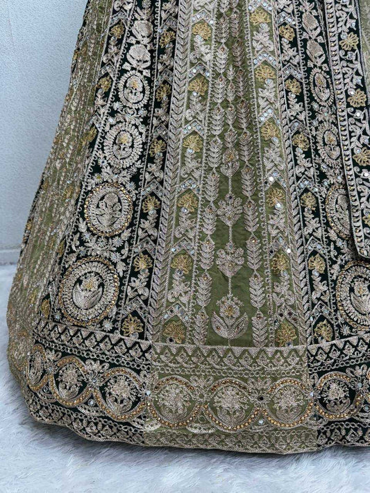 Parrot green Mirror Hand Work Lehenga Choli set