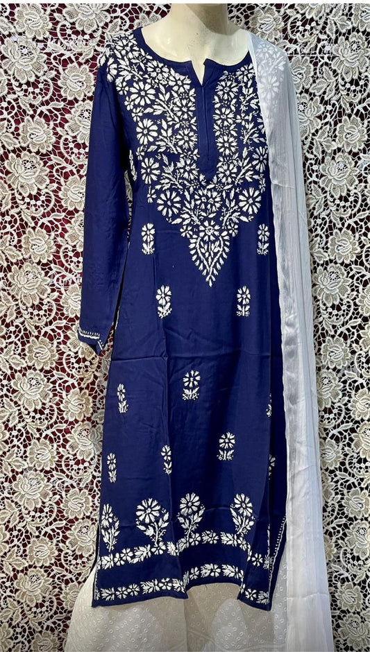 Navy blue chikankari rayon kurti