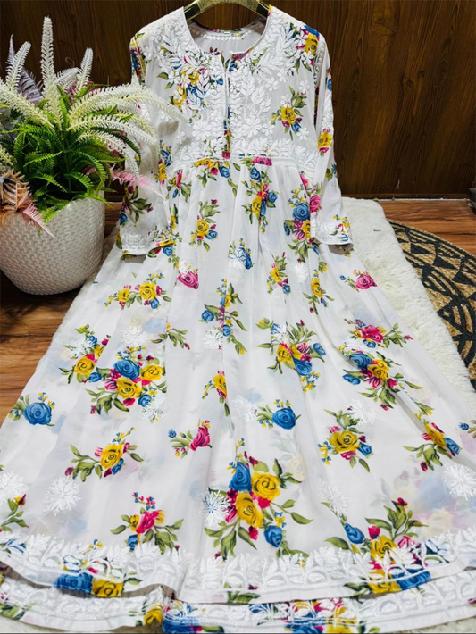 Chikankari Printed Georgette Gown