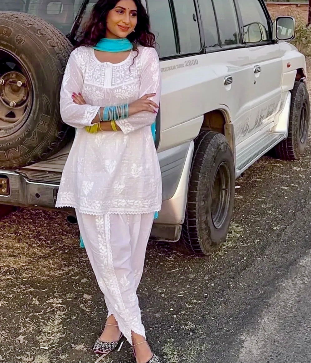 Chikankari with tulip pants