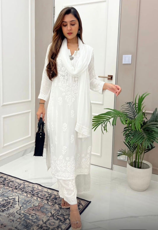 Snowflake White Lucknowi Salwar Suit