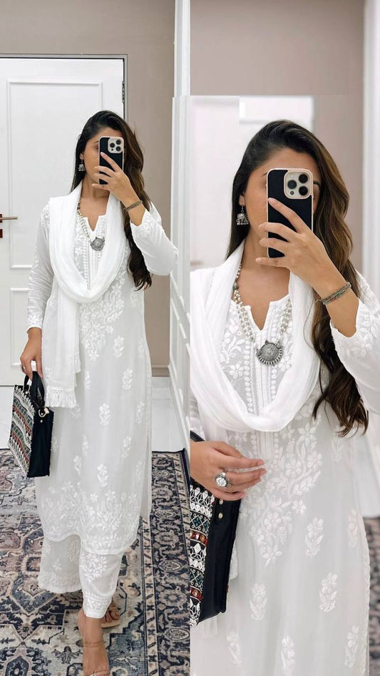 Snowflake White Lucknowi Salwar Suit