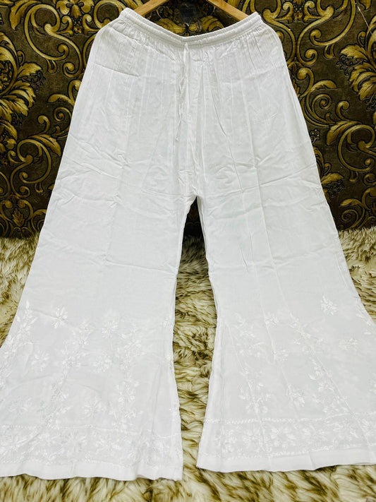 Yellow Exquisite Lucknowi Chikankari Modal Kurti with White Rayon Palazzo