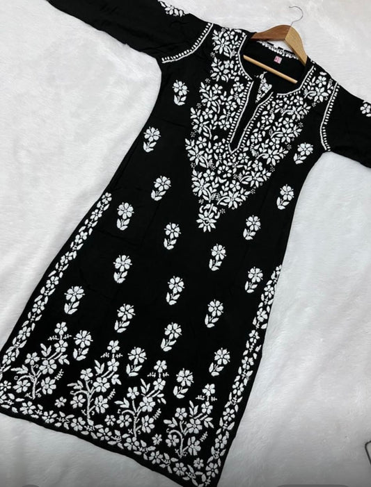 Lucknowi Chikankari Modal Kurti with White Rayon Palazzo