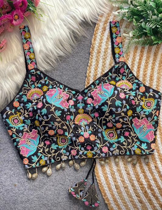 Black embroidered Spaghetti Strap Blouse