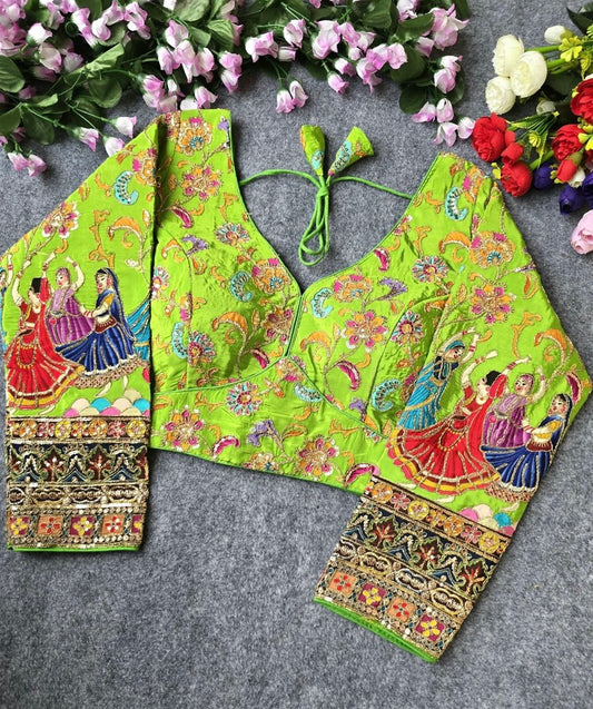 Light Green embroidered Georgette Blouse with sleeves