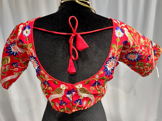 Red embroidered Georgette Blouse with sleeves