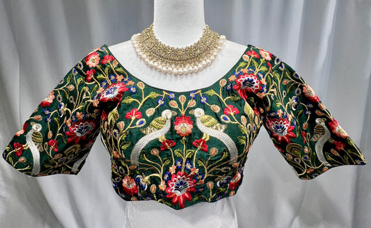 Green embroidered round neck Blouse with sleeve