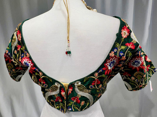 Green embroidered round neck Blouse with sleeve