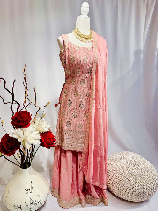 Pink Sharara with intricate silver thread embroidery