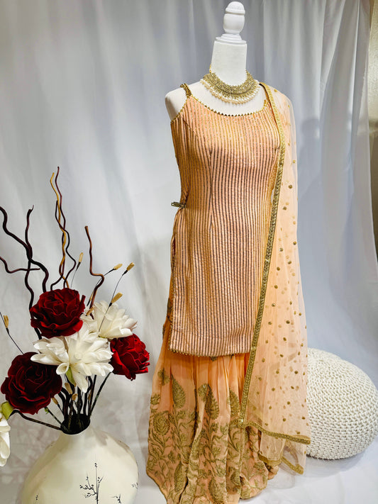 Stylish Peach Sequins Sharara Suit