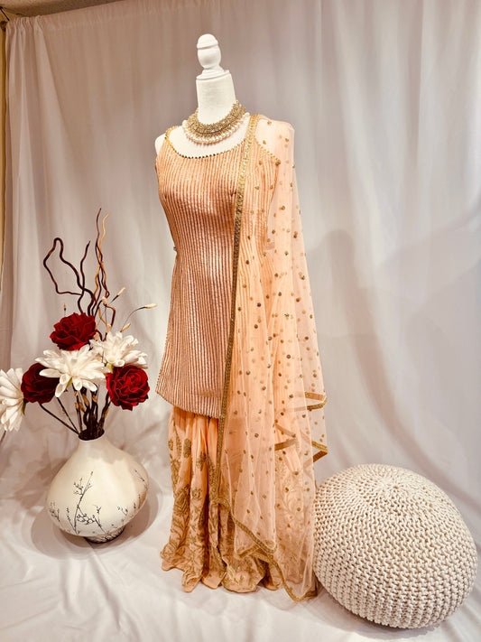 Stylish Peach Sequins Sharara Suit