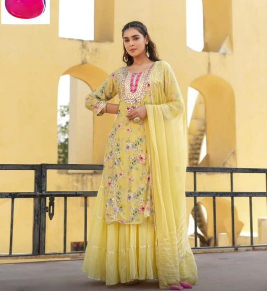 Elegant Floral Gota Sharara Set
