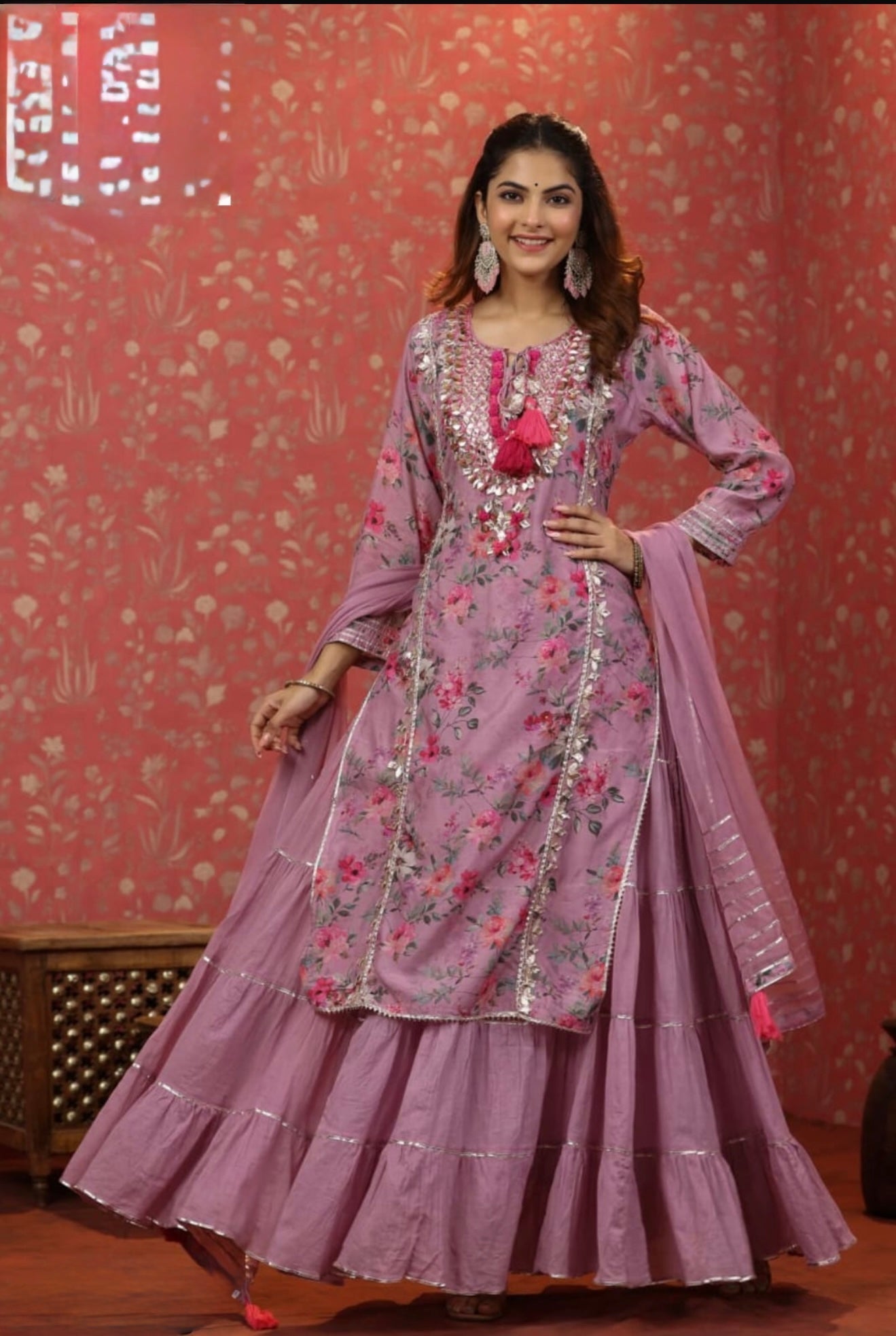Mauve Floral Gota Sharara Set