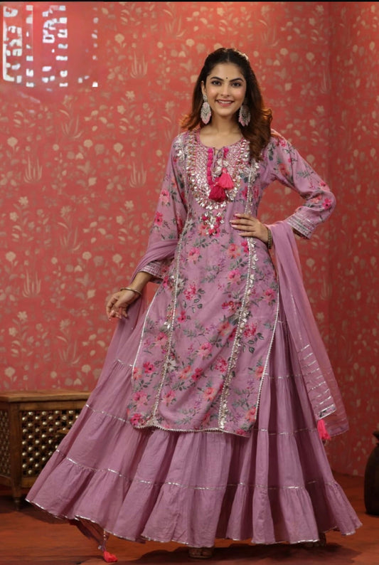 Mauve Floral Gota Sharara Set