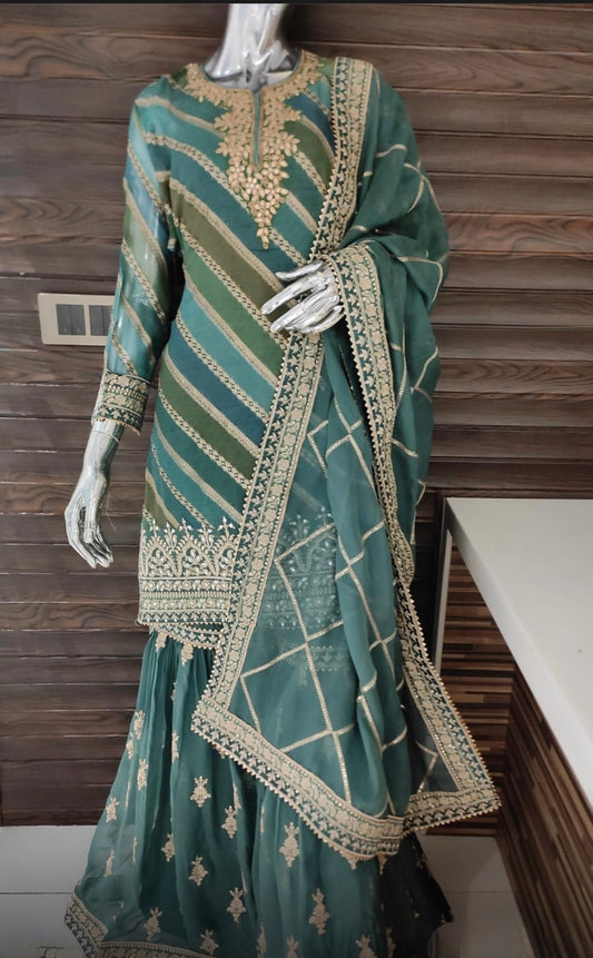 Elegant green sharara set