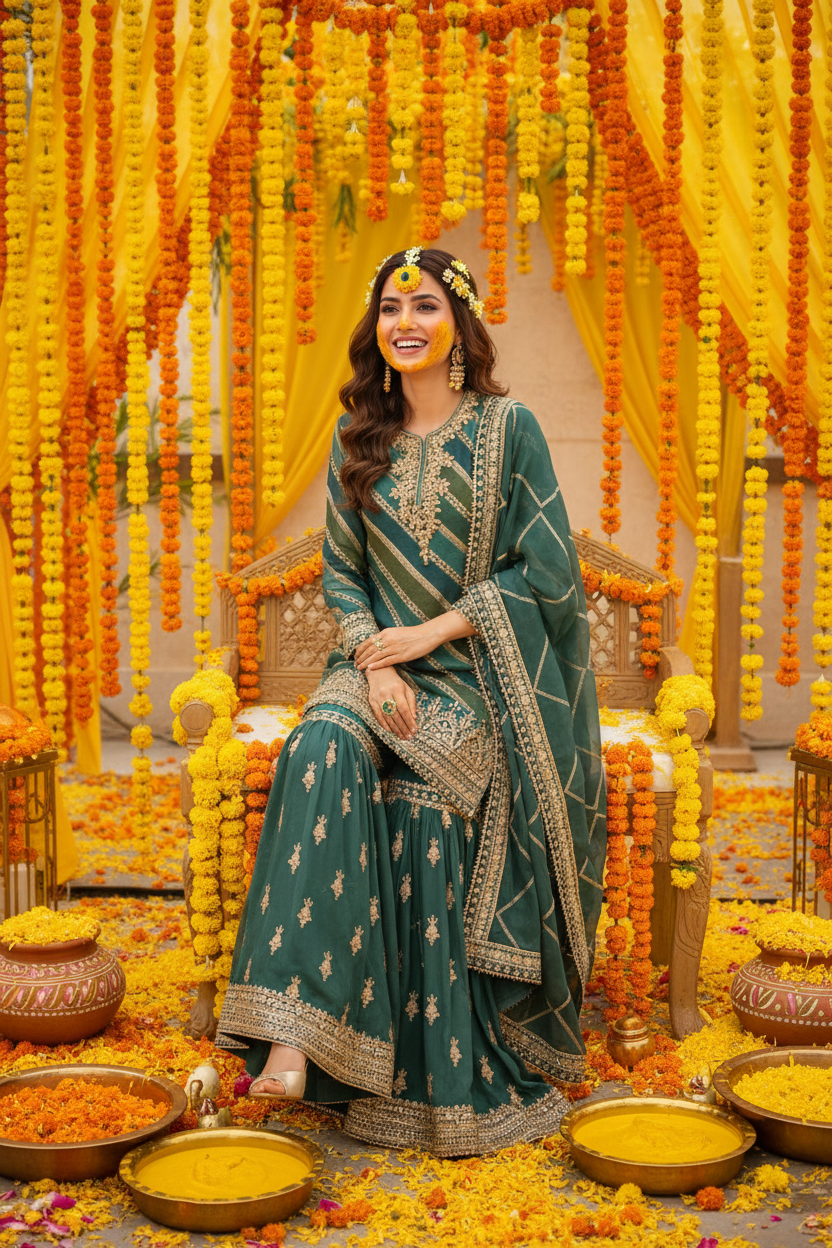 Elegant green sharara set