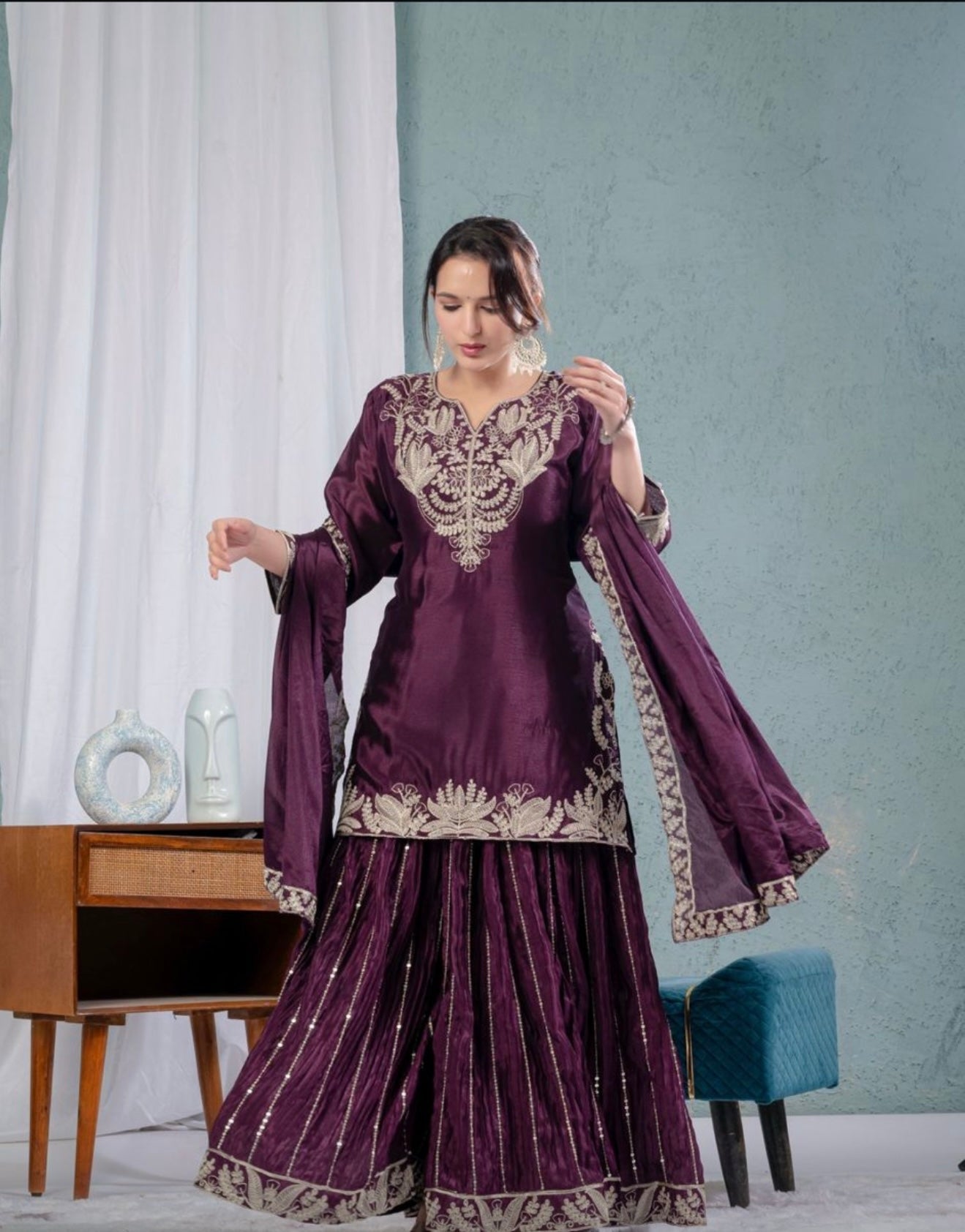 Stunning Wine sharara set