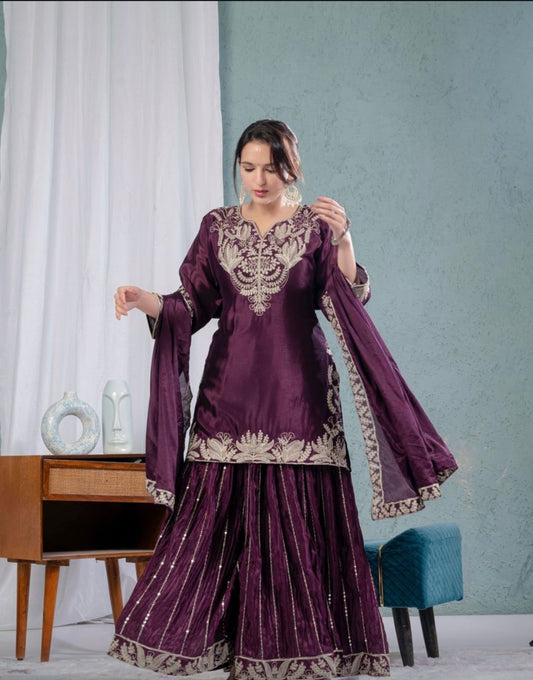 Stunning Wine sharara set