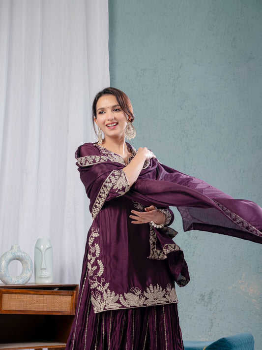 Stunning Wine sharara set