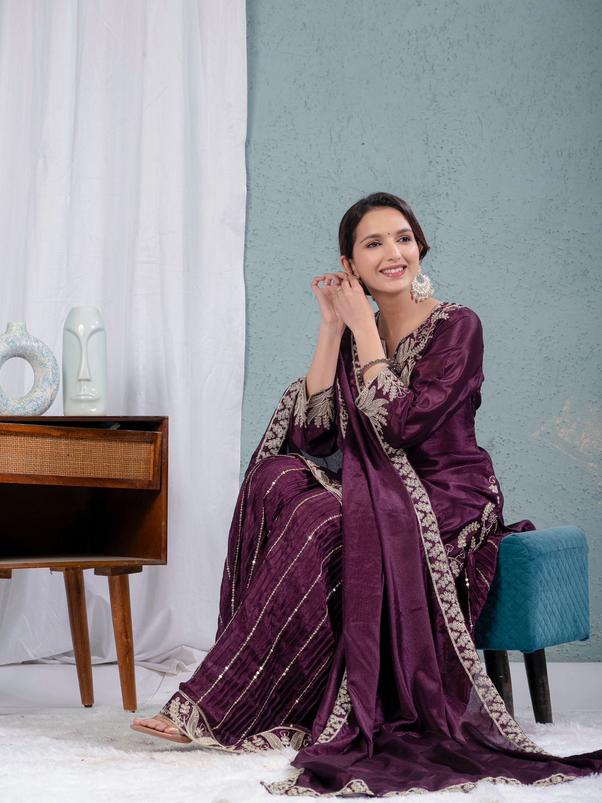Stunning Wine sharara set