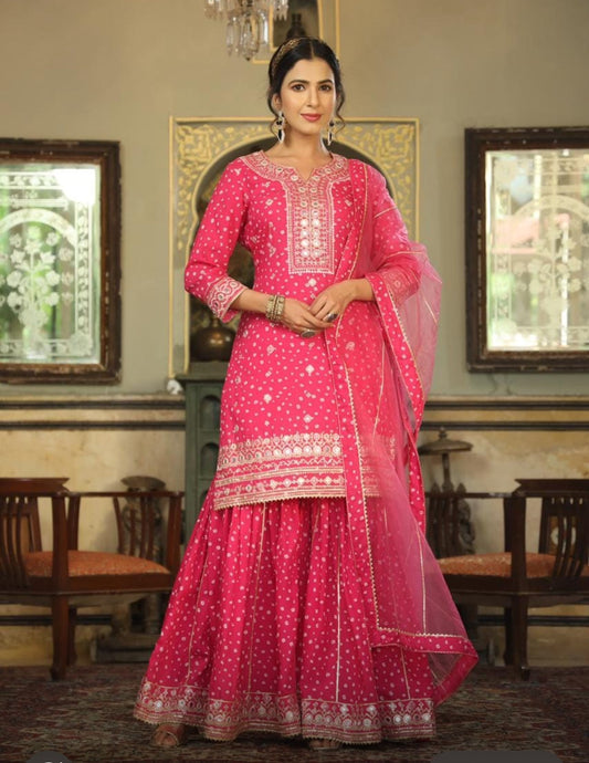 Hot pink gota work sharara suit