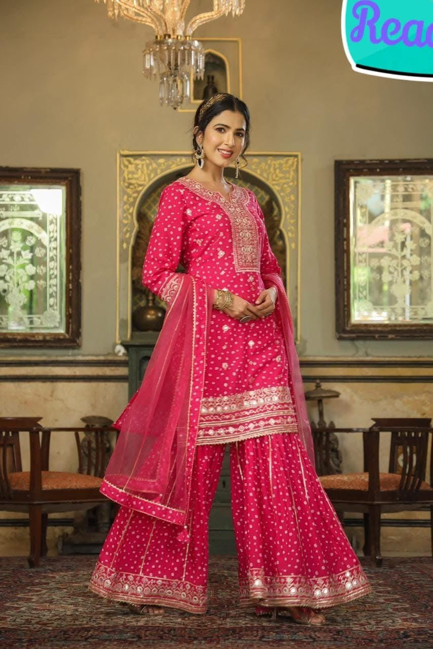 Hot pink gota work sharara suit