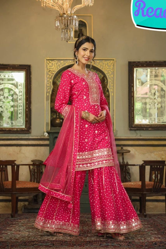 Hot pink gota work sharara suit