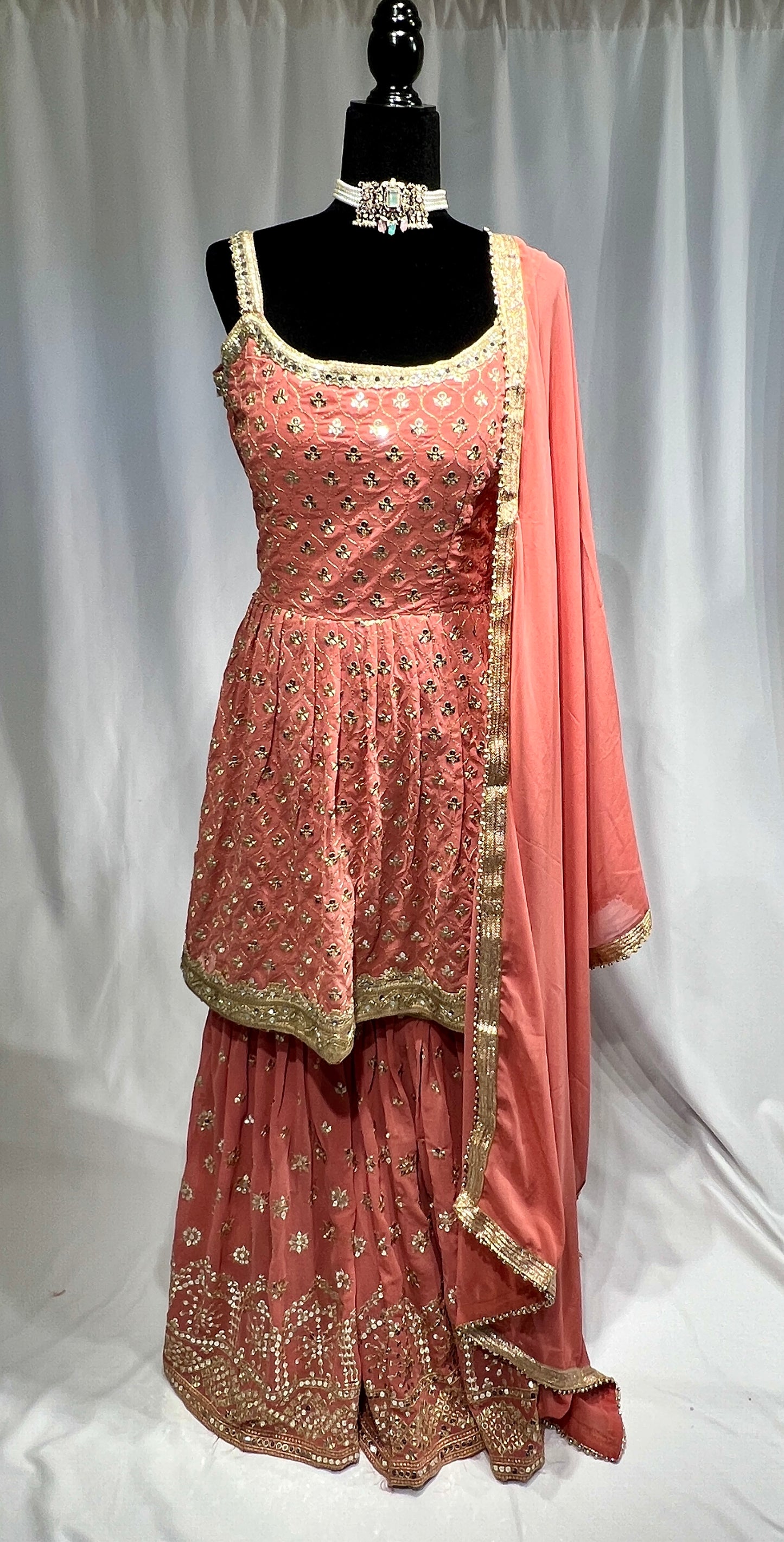 Peach Embroidered sequins Sharara suit