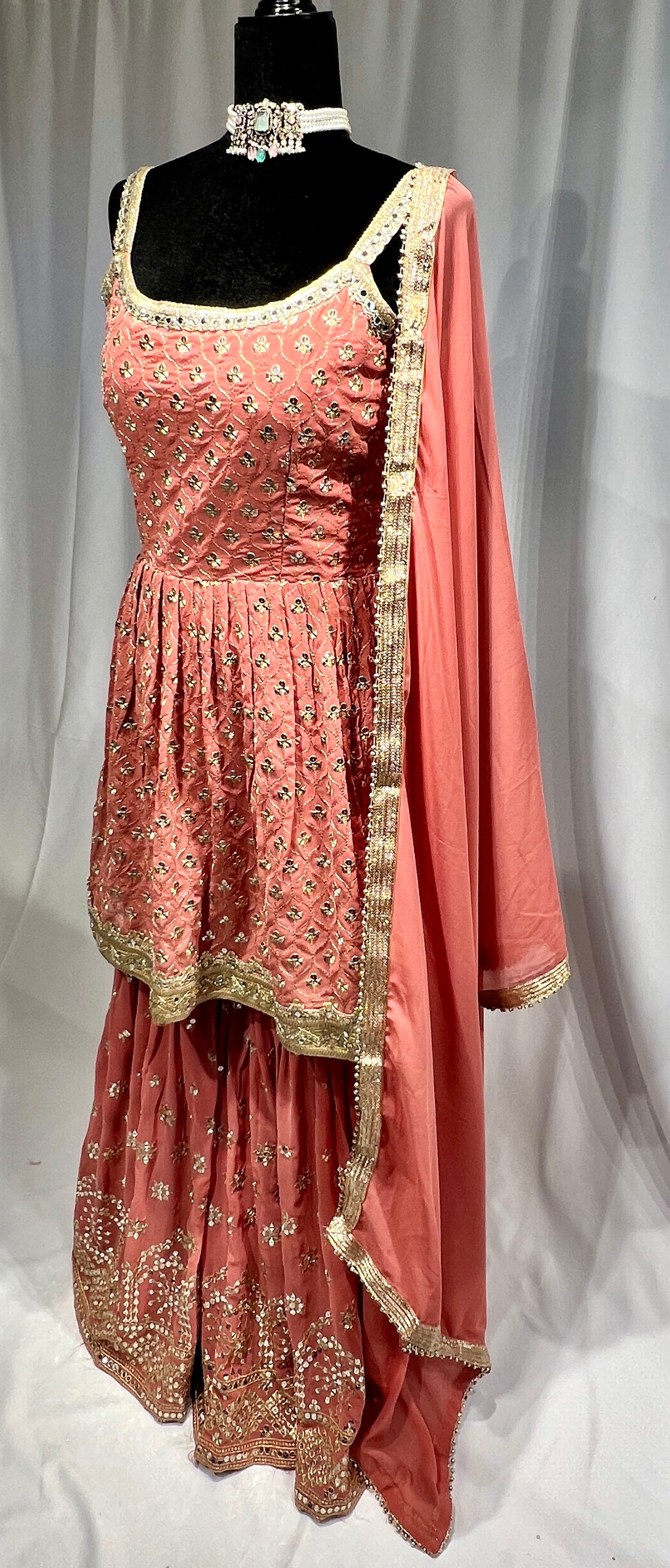 Peach Embroidered sequins Sharara suit