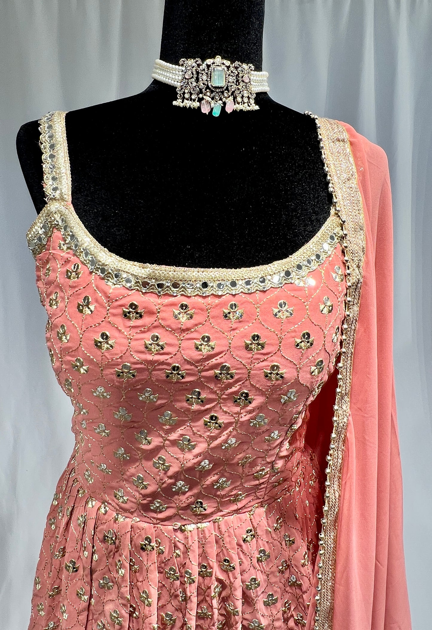Peach Embroidered sequins Sharara suit