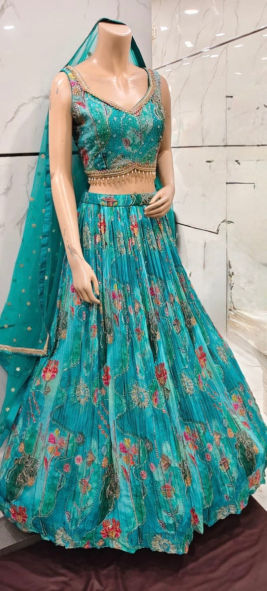 Timeless Firozi blue Georgette Lehenga Set