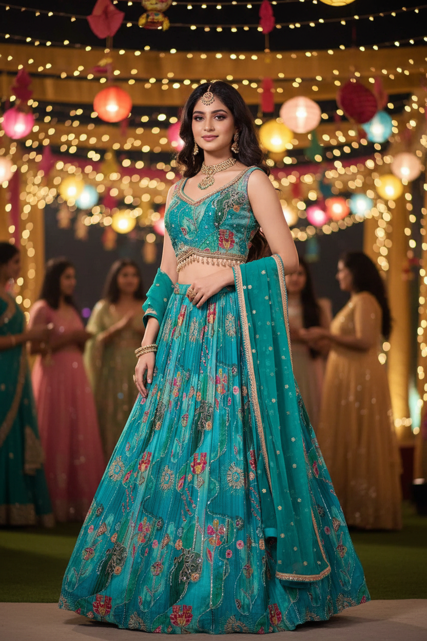 Timeless Firozi blue Georgette Lehenga Set