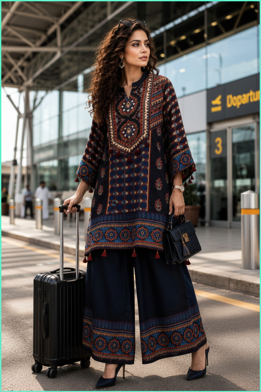 Designer Crepe Indie Printed Kurta Set