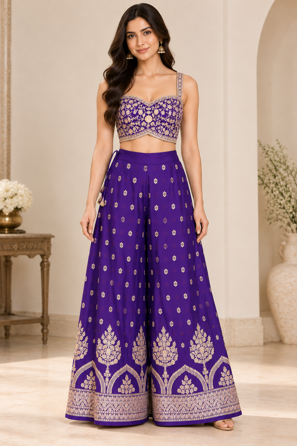 Royal Embroidered Palazzo Set with Sleeveless Jacket (Two Colors)