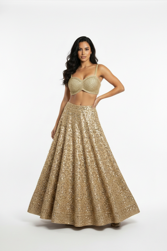 Gold Beaded Embellished Bustier Blouse