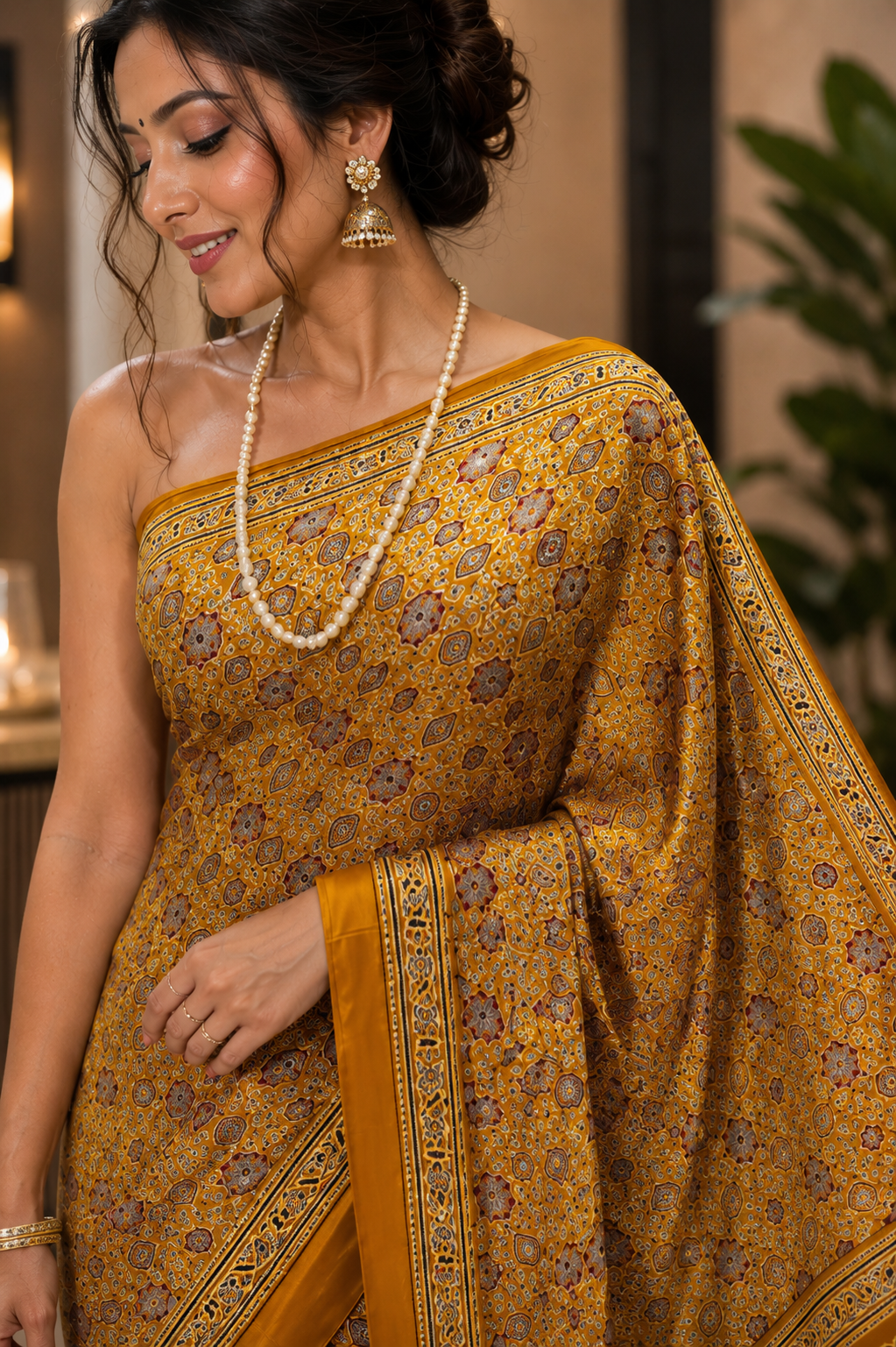 Mustard Gold Printed Saree
