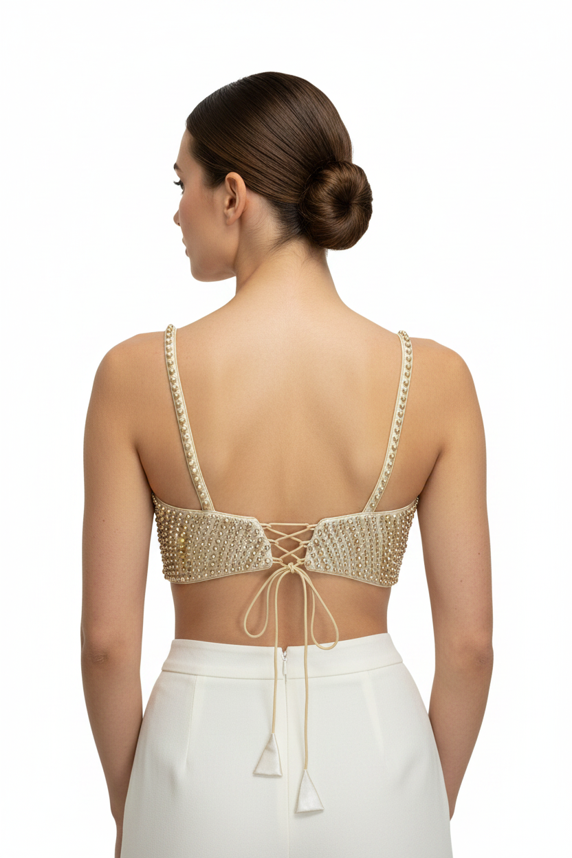 Gold Beaded Embellished Bustier Blouse