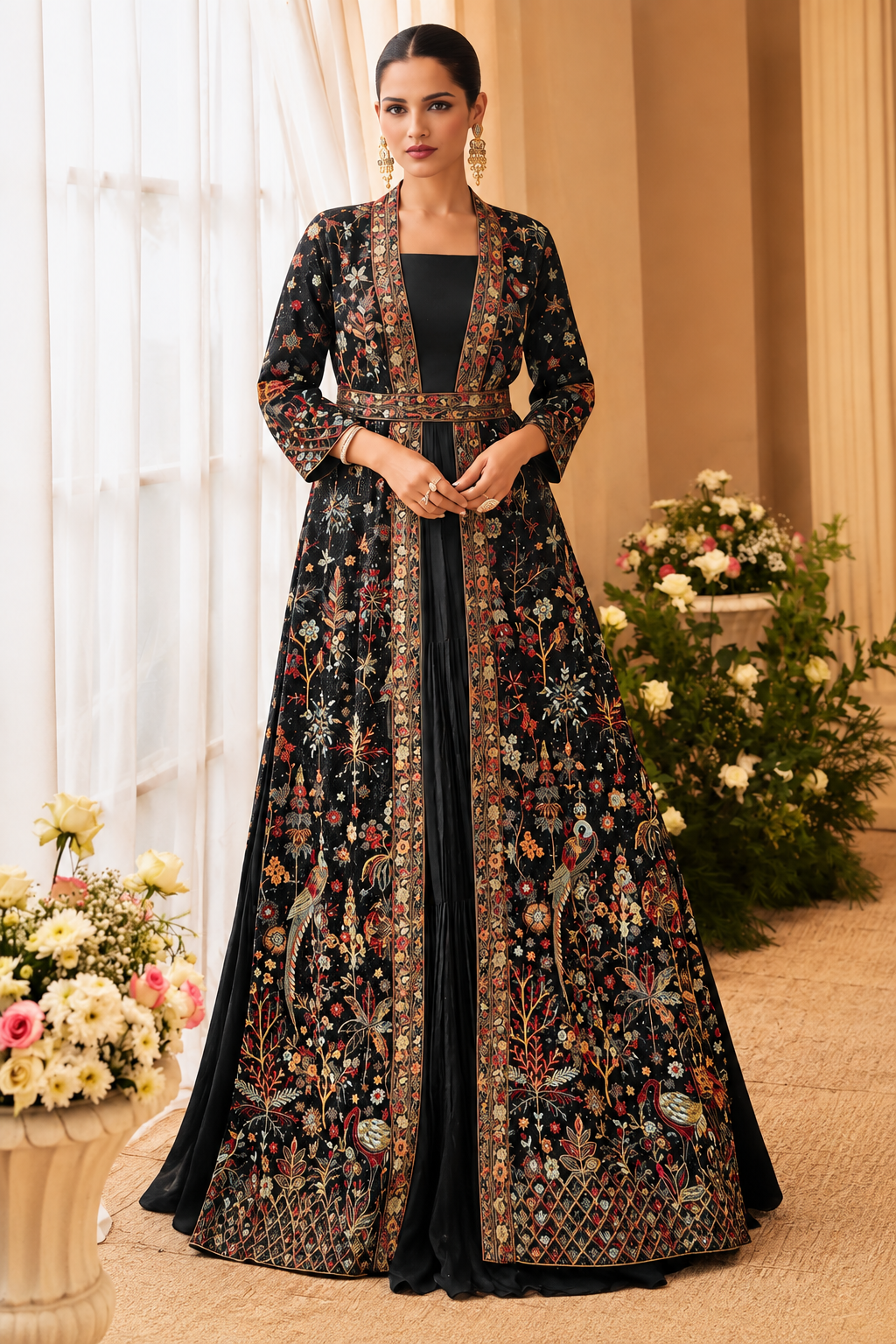 Kashmira Black Embroidered Jacket Style Gown